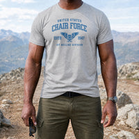Load image into Gallery viewer, Chair Force 1st Recline Division - Funny Air Force Veteran Gag Gift Shirt in Athletic Heather, man, no face