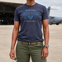 Load image into Gallery viewer, Chair Force 1st Recline Division - Funny Air Force Veteran Gag Gift Shirt in Heather Navy, woman, no face