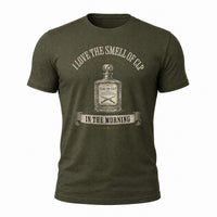 Load image into Gallery viewer, I Love The Smell Of CLP - Funny Gun Oil Veteran Tee in Military Green, ghost front