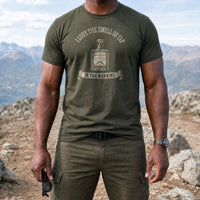 Load image into Gallery viewer, I Love The Smell Of CLP - Funny Gun Oil Veteran Tee in Military Green, man, no face