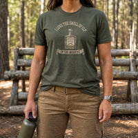Load image into Gallery viewer, I Love The Smell Of CLP - Funny Gun Oil Veteran Tee in Military Green, woman, no face