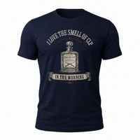 Load image into Gallery viewer, I Love The Smell Of CLP - Funny Gun Oil Veteran Tee in Navy, ghost front