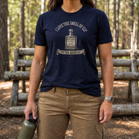 Load image into Gallery viewer, I Love The Smell Of CLP - Funny Gun Oil Veteran Tee in Navy, woman, no face
