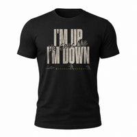 Load image into Gallery viewer, I'm Up. He Sees Me. I'm Down - 3-5 Second Rush Army Veteran Tee in Black, ghost front