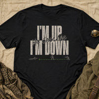 Load image into Gallery viewer, I'm Up. He Sees Me. I'm Down - 3 5 Second Rush Army Veteran Tee - Service Connected in Black, props flat