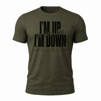 Load image into Gallery viewer, I'm Up. He Sees Me. I'm Down - 3-5 Second Rush Army Veteran Tee in Military Green, ghost front