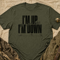 Load image into Gallery viewer, I'm Up. He Sees Me. I'm Down - 3 5 Second Rush Army Veteran Tee - Service Connected in Military Green, props flat
