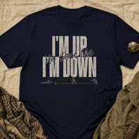 Load image into Gallery viewer, I'm Up. He Sees Me. I'm Down - 3 5 Second Rush Army Veteran Tee - Service Connected in Navy, props flat