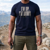 Load image into Gallery viewer, I'm Up. He Sees Me. I'm Down - 3-5 Second Rush Army Veteran Tee in Navy, man, no face