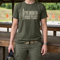 Load image into Gallery viewer, I've Been to Worse Places - Funny Veteran Tee in Military Green, woman, no face