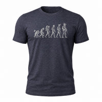 Load image into Gallery viewer, Career Progression - Funny Evolution of Man Veteran T Shirt in Heather Navy, ghost front
