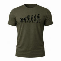 Load image into Gallery viewer, Career Progression - Funny Evolution of Man Veteran T Shirt in Military Green, ghost front