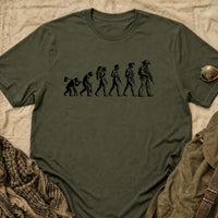 Load image into Gallery viewer, Career Progression - Funny Evolution of Man Veteran T Shirt in Military Green, props flat