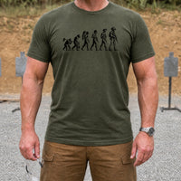 Load image into Gallery viewer, Career Progression - Funny Evolution of Man Veteran T Shirt in Military Green, man, no face