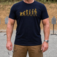 Load image into Gallery viewer, Career Progression - Funny Evolution of Man Veteran T Shirt in Navy, man, no face