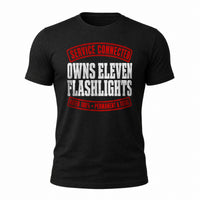 Load image into Gallery viewer, Service Connected Owns Eleven Flashlights - Funny Veteran Tee in Black, ghost front