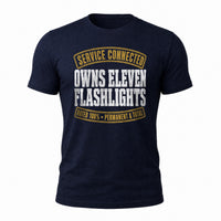 Load image into Gallery viewer, Service Connected Owns Eleven Flashlights - Funny Veteran Tee in Navy, ghost front