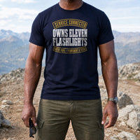 Load image into Gallery viewer, Service Connected Owns Eleven Flashlights - Funny Veteran Tee in Navy, man, no face