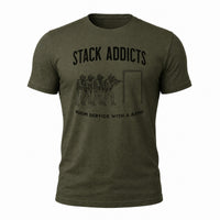 Load image into Gallery viewer, Stack Addicts - Funny CQB Veteran Tee in Military Green, ghost front