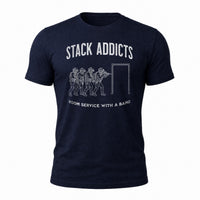 Load image into Gallery viewer, Stack Addicts - Funny CQB Veteran Tee in Navy, ghost front