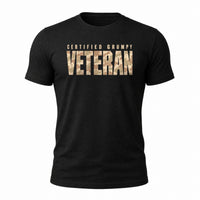 Load image into Gallery viewer, Certified Grumpy Veteran - Veterans Day Military Humor Tee in Black, ghost front