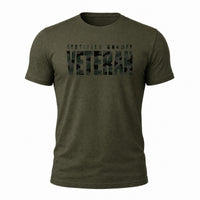 Load image into Gallery viewer, Certified Grumpy Veteran - Veterans Day Military Humor Tee in Military Green, ghost front