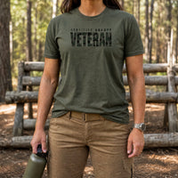 Load image into Gallery viewer, Certified Grumpy Veteran - Veterans Day Military Humor Tee in Military Green, woman, no face