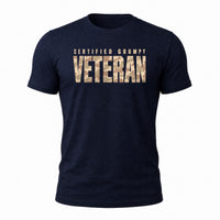 Load image into Gallery viewer, Certified Grumpy Veteran - Veterans Day Military Humor Tee in Navy, ghost front