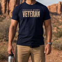 Load image into Gallery viewer, Certified Grumpy Veteran - Veterans Day Military Humor Tee in Navy, man, no face