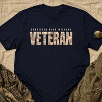 Load image into Gallery viewer, Certified High Mileage Veteran - Veterans Day Tee in Navy, props flat