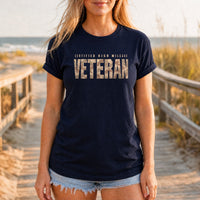 Load image into Gallery viewer, Certified High Mileage Veteran - Veterans Day Tee in Navy, woman, no face