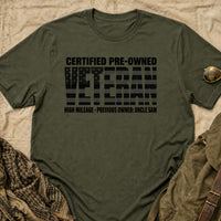 Load image into Gallery viewer, Certified Pre-Owned Veteran - Veterans Day Tee in Military Green, props flat