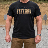 Load image into Gallery viewer, Certified Salty Veteran - Veterans Day Tee in Black, man, no face