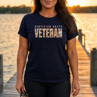 Load image into Gallery viewer, Certified Salty Veteran - Veterans Day Tee in Navy, woman, no face