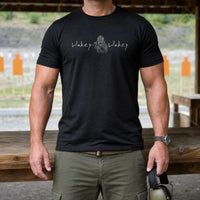 Load image into Gallery viewer, Wakey Wakey - Funny Veteran Tee in Black, man, no face