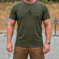Load image into Gallery viewer, Wakey Wakey - Funny Veteran Tee in Military Green, man, no face