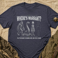 Load image into Gallery viewer, Where's Warrant? The Pentagon's Reigning Hide-And-Seek Champ - Funny Warrant Officer Military Tee - Target Deck in Heather Navy, props flat
