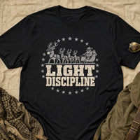Load image into Gallery viewer, Light Discipline - Funny Tactical Santa Veteran Shirt in Black, props flat