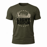 Load image into Gallery viewer, Light Discipline - Funny Tactical Santa Veteran Shirt in Military Green, ghost front