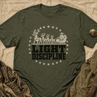 Load image into Gallery viewer, Light Discipline - Funny Tactical Santa Veteran Shirt in Military Green, props flat