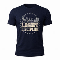 Load image into Gallery viewer, Light Discipline - Funny Tactical Santa Veteran Shirt in Navy, ghost front