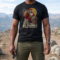 Load image into Gallery viewer, He Knows Where You Sleep - Funny Tactical Santa Christmas Shirt in Black, man, no face