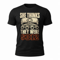 Load image into Gallery viewer, She Thinks They Were $312 - Funny NODs Veteran Tee in Black, ghost front