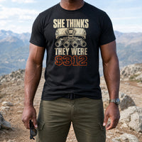 Load image into Gallery viewer, She Thinks They Were $312 - Funny NODs Veteran Tee in Black, man, no face