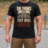 Load image into Gallery viewer, She Thinks They Were $312 - Funny NODs Veteran Tee in Black, man, no face