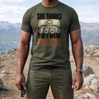 Load image into Gallery viewer, She Thinks They Were $312 - Funny NODs Veteran Tee in Military Green, man, no face