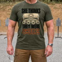 Load image into Gallery viewer, She Thinks They Were $312 - Funny NODs Veteran Tee in Military Green, man, no face