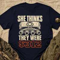 Load image into Gallery viewer, She Thinks They Were $312 - Funny NODs Veteran Tee in Navy, props flat